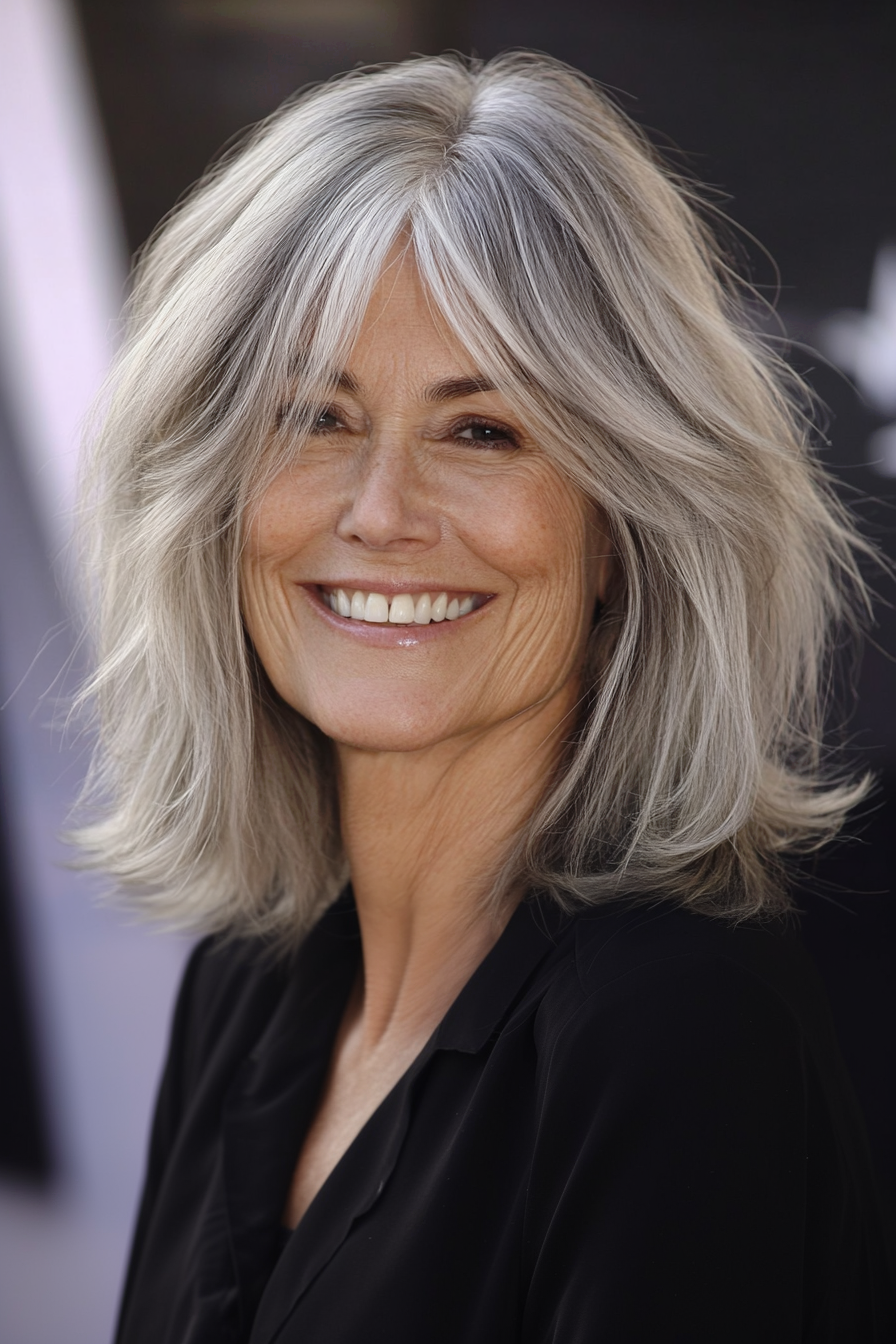 2. Feathered Bob with Ash Blonde (Medium Length Hairstyles For Women Over 60) - Medium Length Hairstyles For Women Over 60