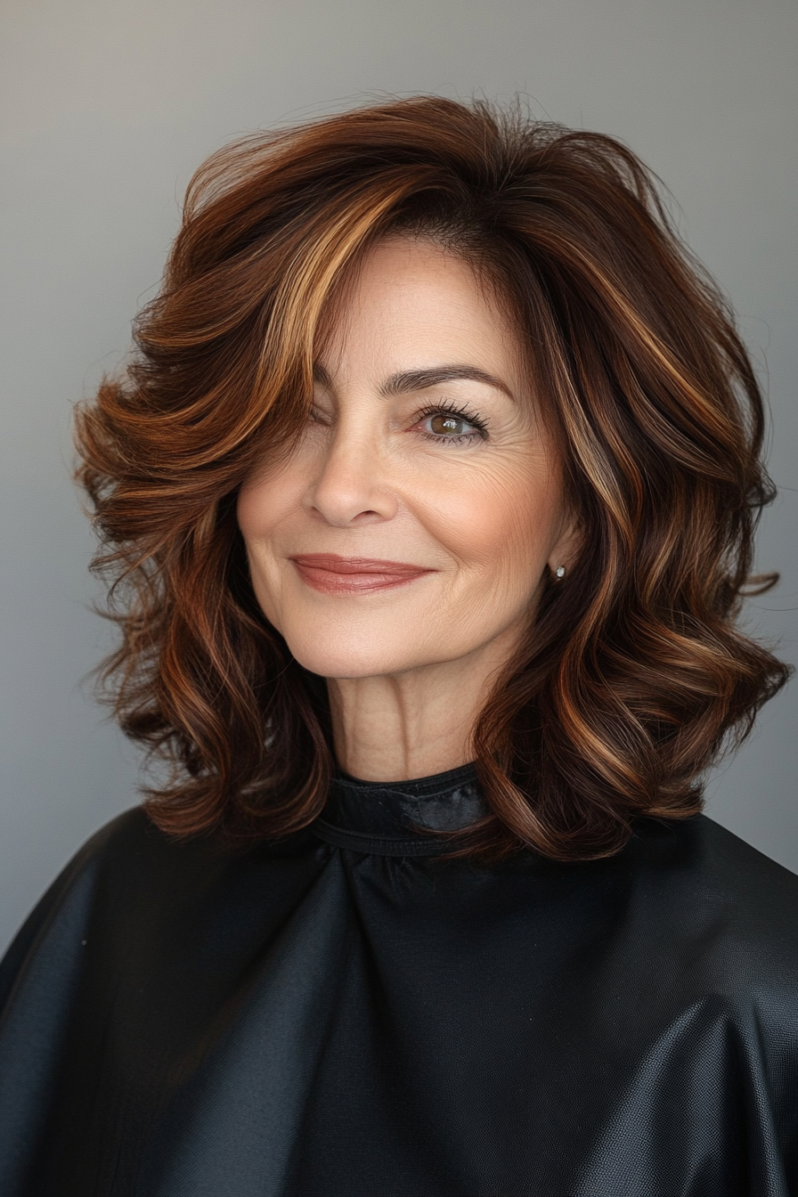 3. Wavy Shoulder-Length Chestnut Brown (Medium Length Hairstyles For Women Over 60) - Medium Length Hairstyles For Women Over 60