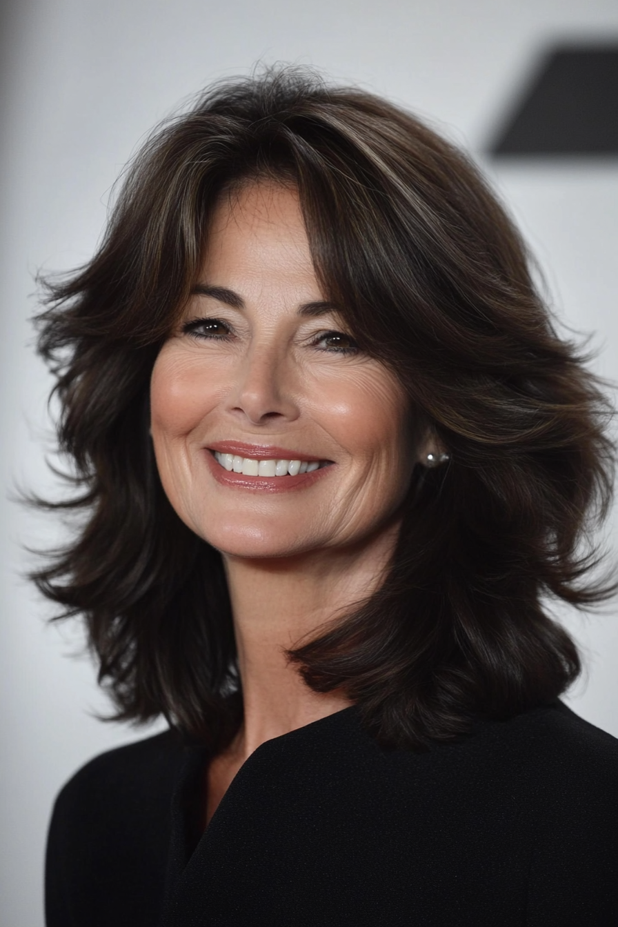 5. Textured Midi Cut in Dark Brunette (Medium Length Hairstyles For Women Over 60) - Medium Length Hairstyles For Women Over 60