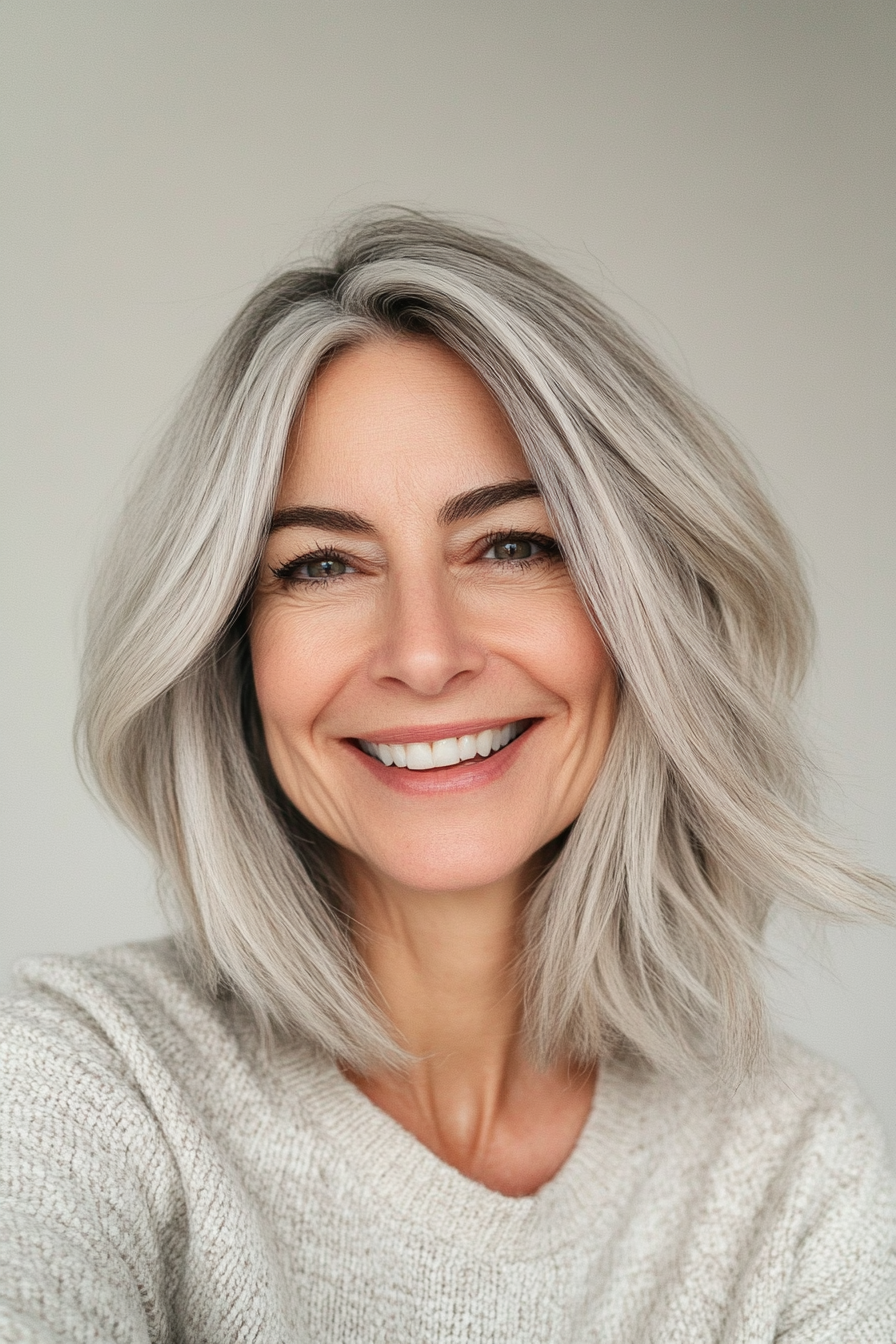 12. Angled Lob with Light Ash Brown (Medium Length Hairstyles For Women Over 60) - Medium Length Hairstyles For Women Over 60