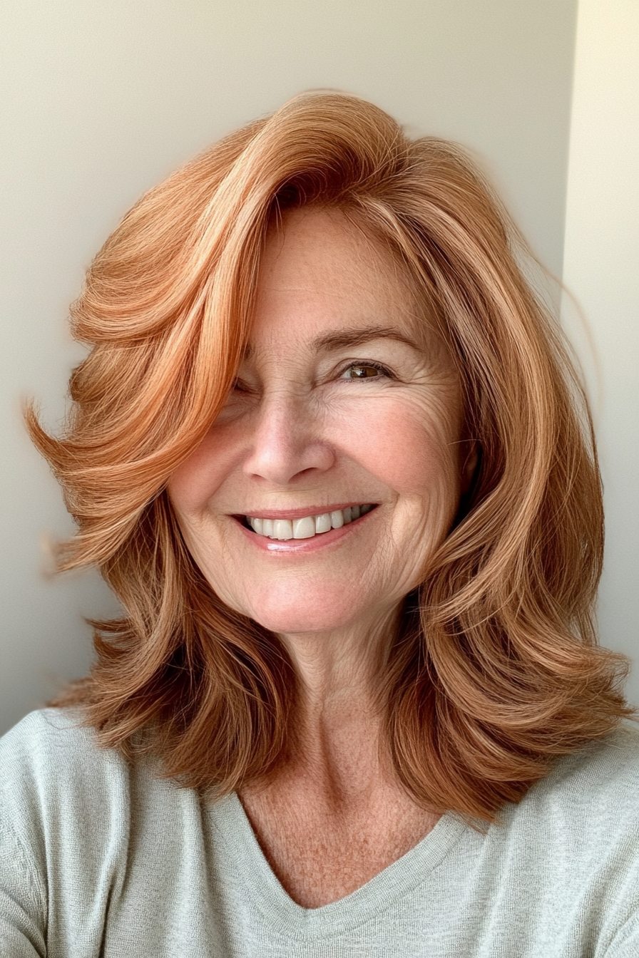 14. Medium Shag with Light Copper (Medium Length Hairstyles For Women Over 60) - Medium Length Hairstyles For Women Over 60