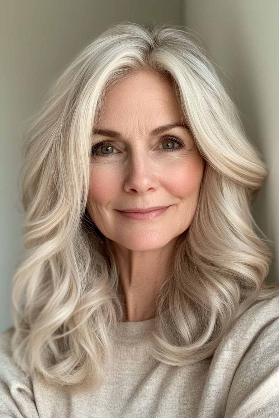 16. Soft Waves with Neutral Beige Blonde (Medium Length Hairstyles For Women Over 60) - Medium Length Hairstyles For Women Over 60