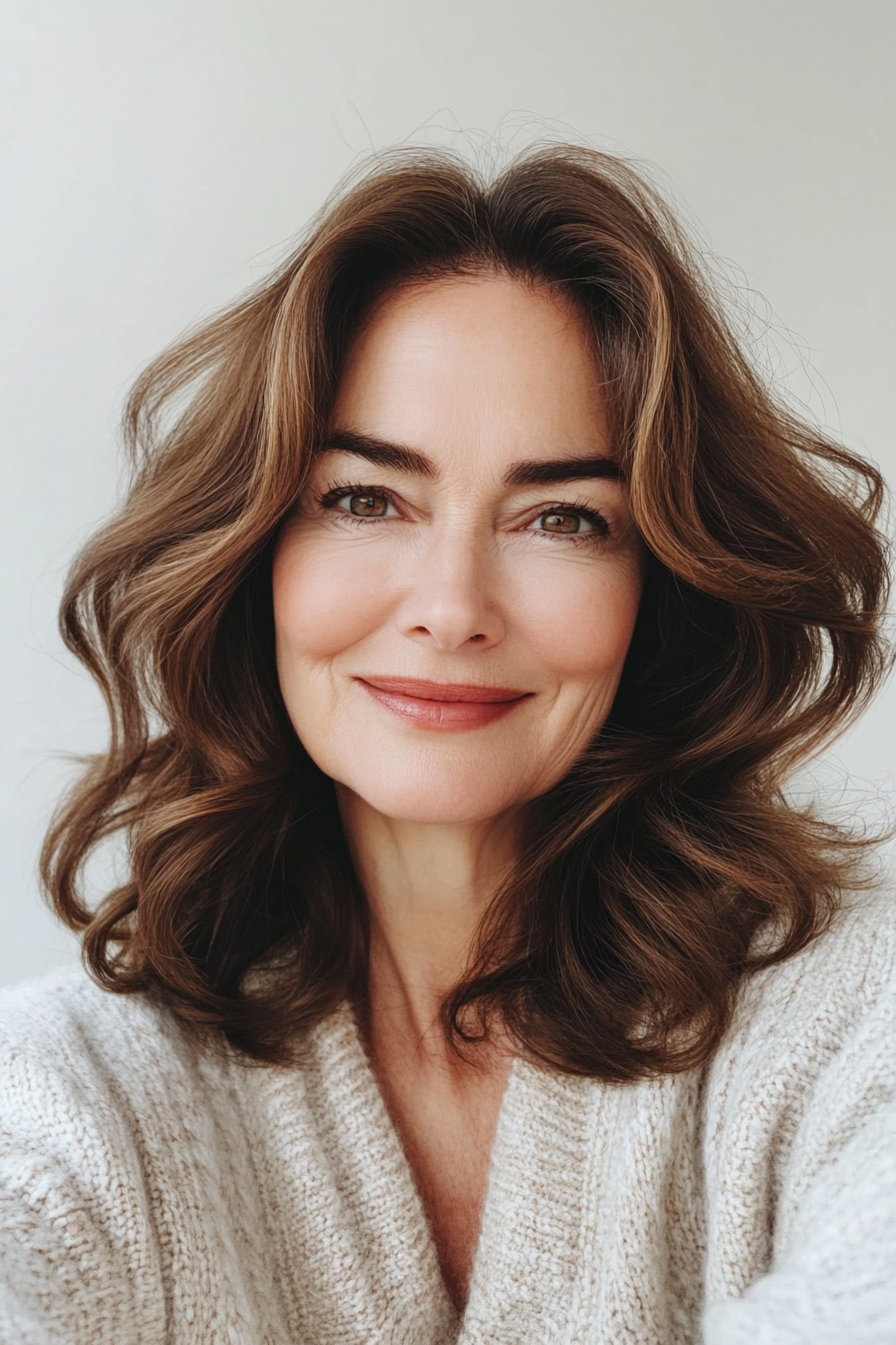 19. Curved Ends with Dark Chestnut (Medium Length Hairstyles For Women Over 60) - Medium Length Hairstyles For Women Over 60