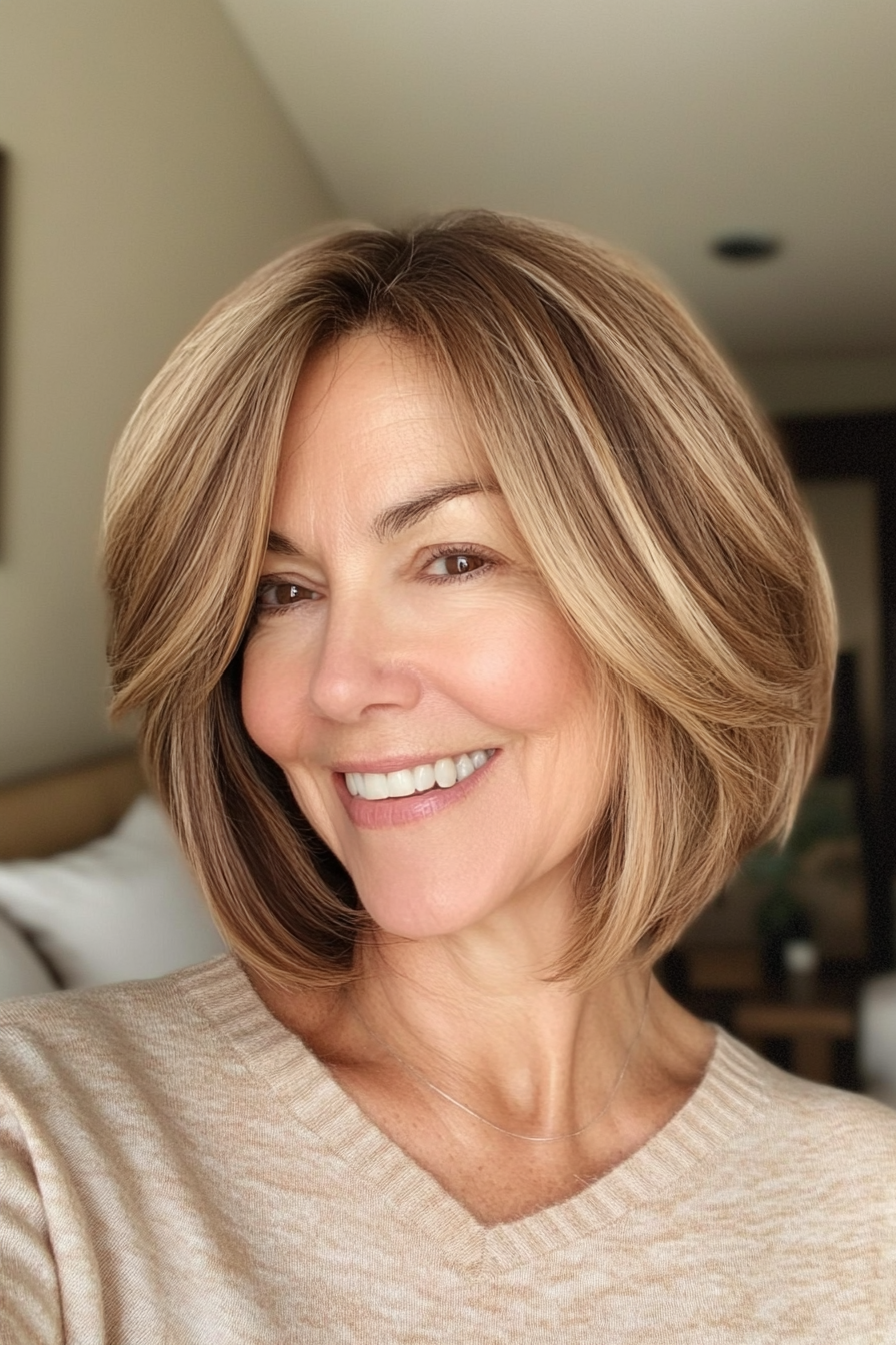20. Blended Bob in Light Golden Brown (Medium Length Hairstyles For Women Over 60) - Medium Length Hairstyles For Women Over 60