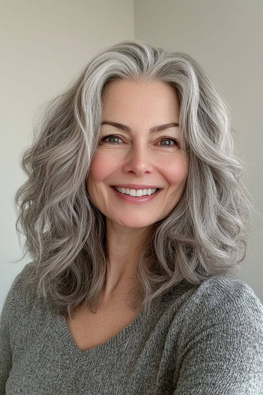 21. Textured Cut in Smoky Gray (Medium Length Hairstyles For Women Over 60) - Medium Length Hairstyles For Women Over 60