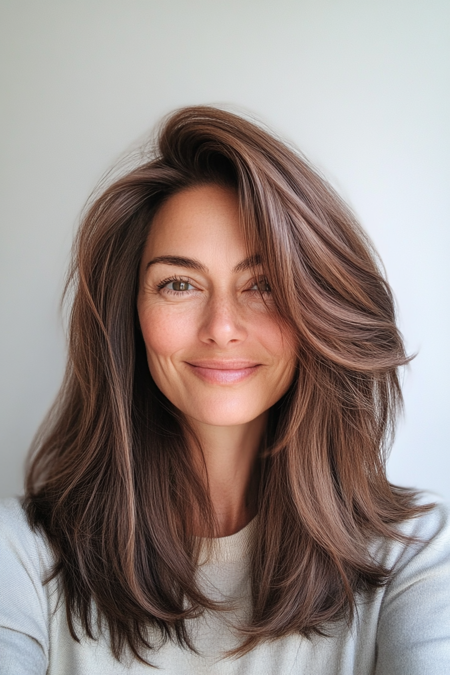 22. Flipped Layers in Light Mahogany (Medium Length Hairstyles For Women Over 60) - Medium Length Hairstyles For Women Over 60