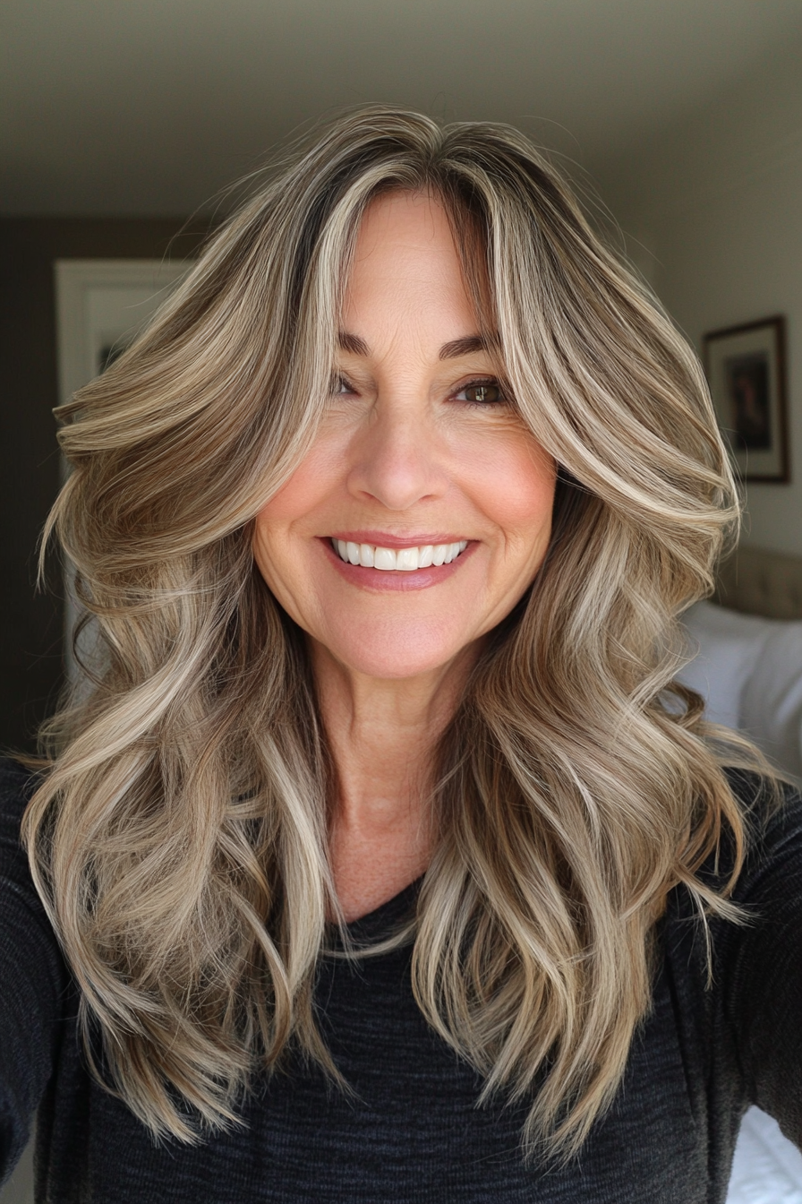 24. Wavy Layers with Dark Blonde (Medium Length Hairstyles For Women Over 60) - Medium Length Hairstyles For Women Over 60