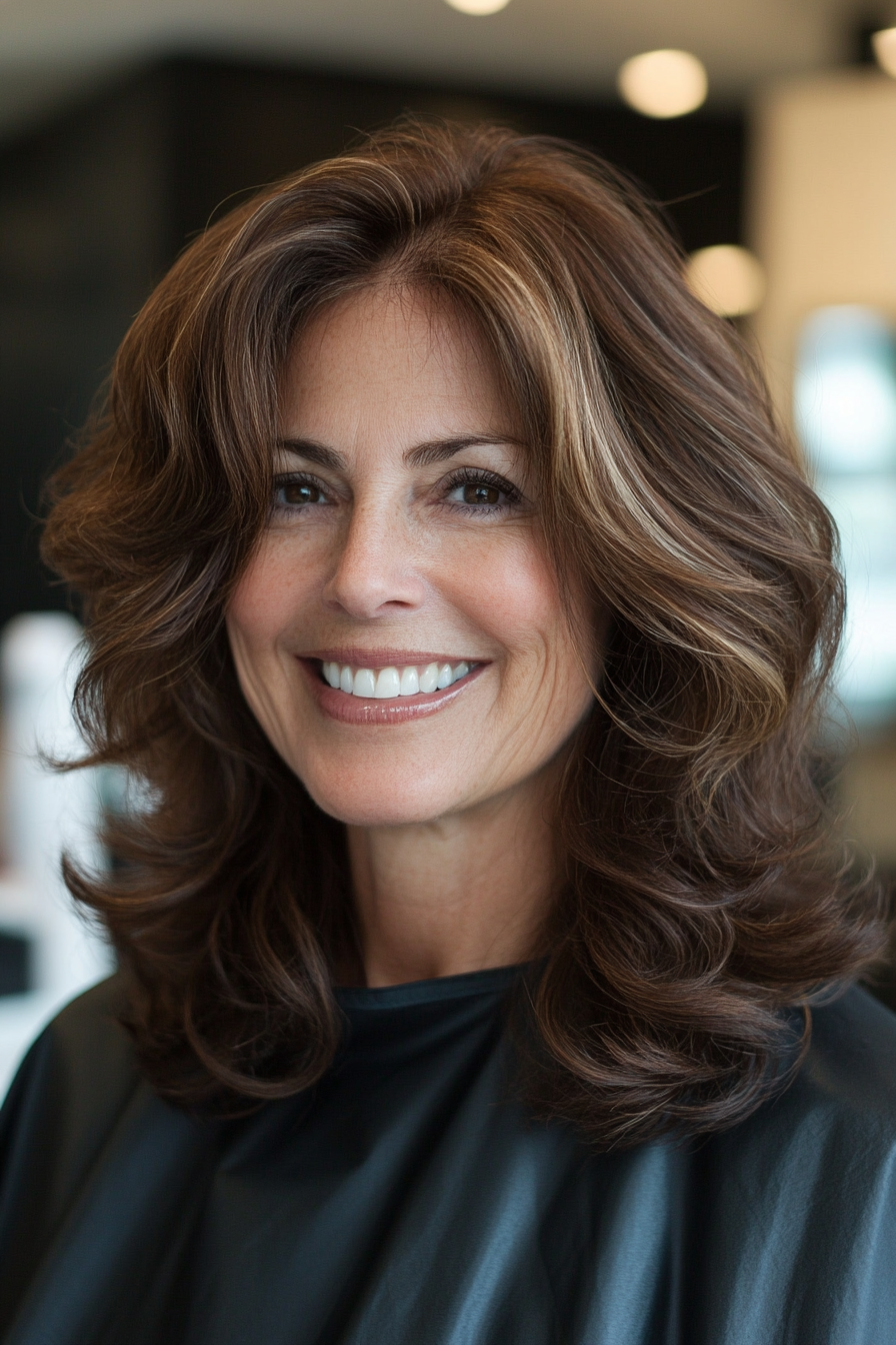 25. Soft Curls in Espresso Brown (Medium Length Hairstyles For Women Over 60) - Medium Length Hairstyles For Women Over 60