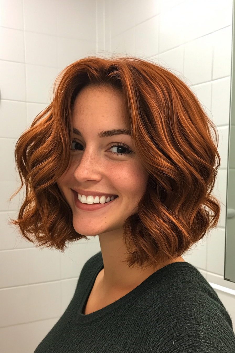 25. Voluminous Bob with Medium Chestnut Curls (Medium Bob Hairstyles) - Medium Bob Hairstyles
