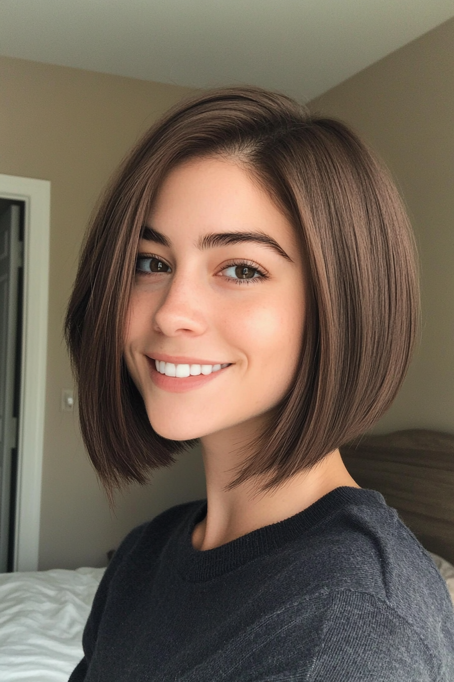 22. Sleek Angled Bob in Mocha Brown (Medium Bob Hairstyles) - Medium Bob Hairstyles