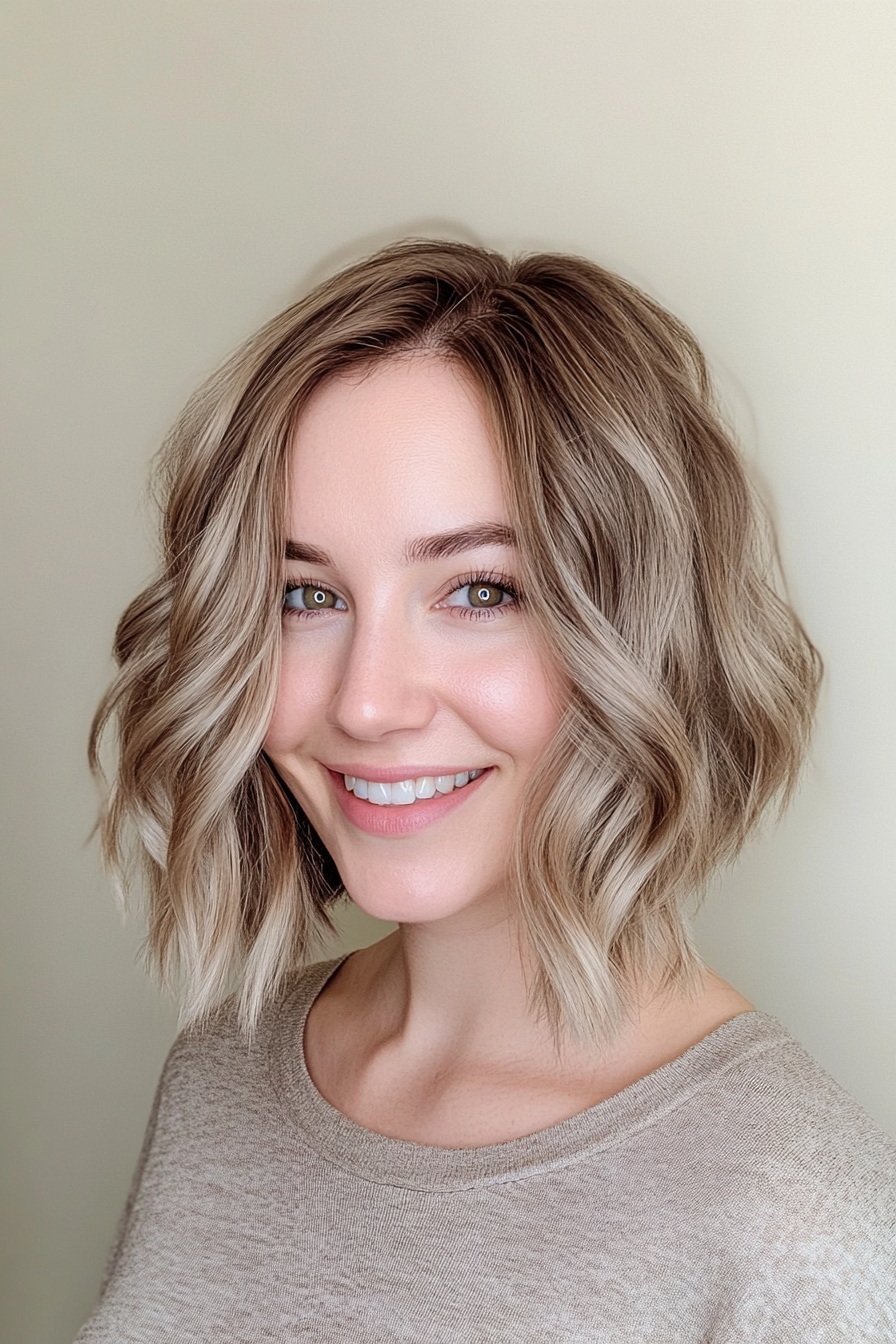 21. Wavy Bob with Ash Blonde Balayage (Medium Bob Hairstyles) - Medium Bob Hairstyles