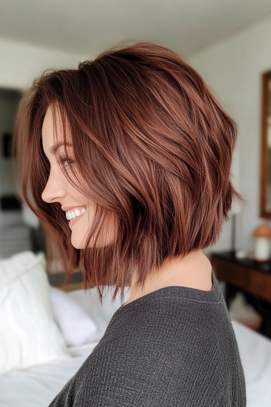 20. Shaggy Bob in Mahogany Brown (Medium Bob Hairstyles) - Medium Bob Hairstyles