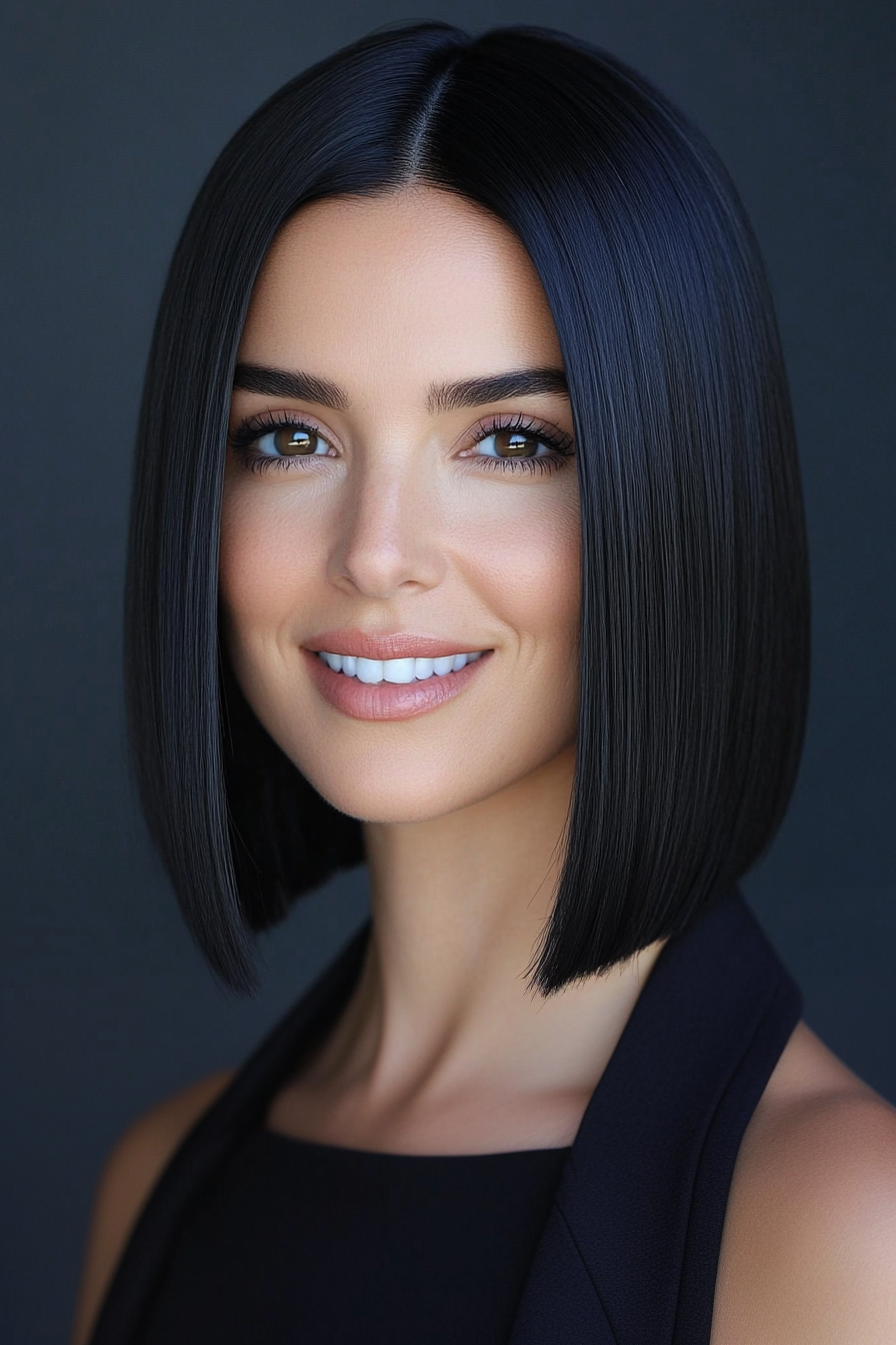 19. Straight Bob with Natural Black Shine (Medium Bob Hairstyles) - Medium Bob Hairstyles