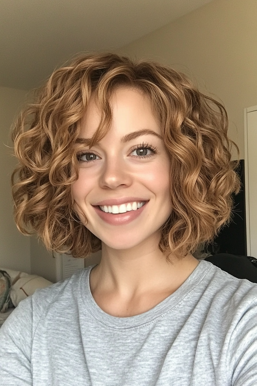 18. Curly Bob in Light Golden Brown (Medium Bob Hairstyles) - Medium Bob Hairstyles