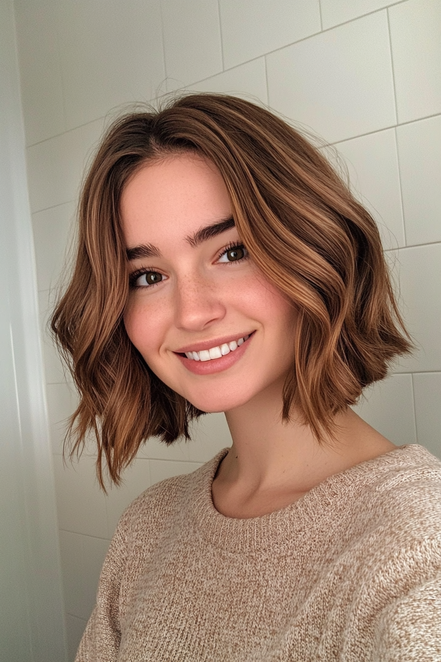 12. Soft Waves in Chestnut Brown with Golden Glints (Medium Bob Hairstyles) - Medium Bob Hairstyles