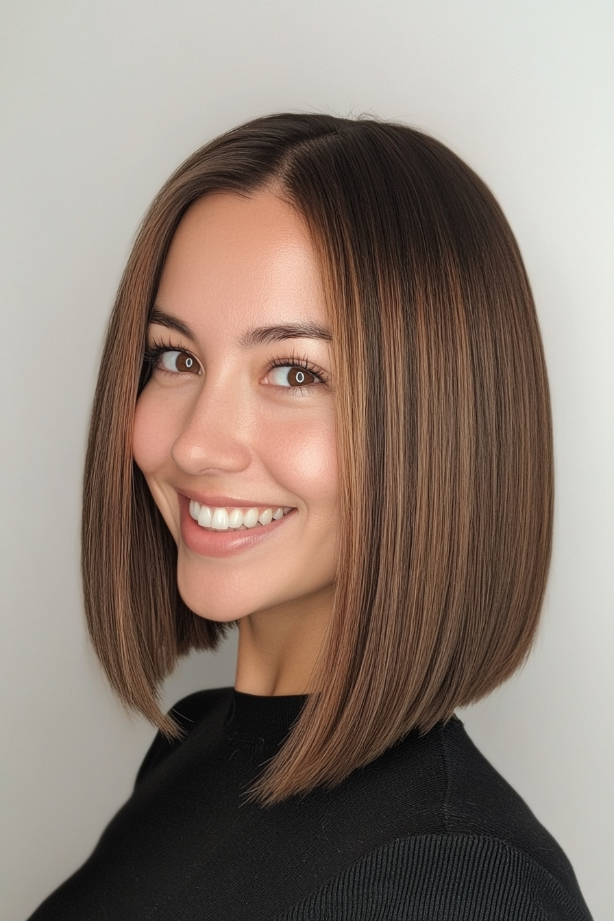 10. Blunt Bob with Subtle Cinnamon Highlights (Medium Bob Hairstyles) - Medium Bob Hairstyles