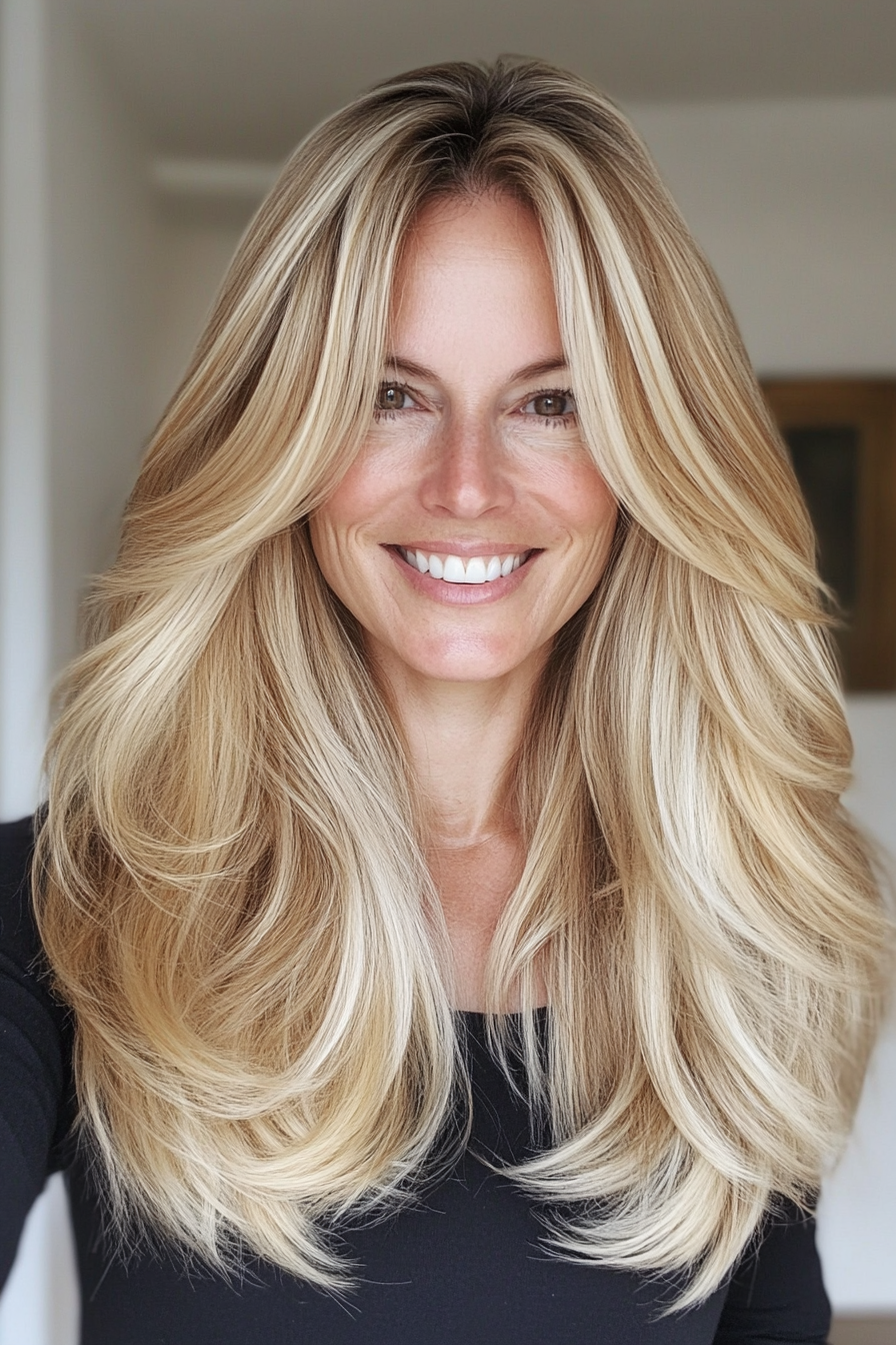 7. Golden Blonde Subtle Layers (Long Hairstyles For Women Over 40) - Long Hairstyles For Women Over 40