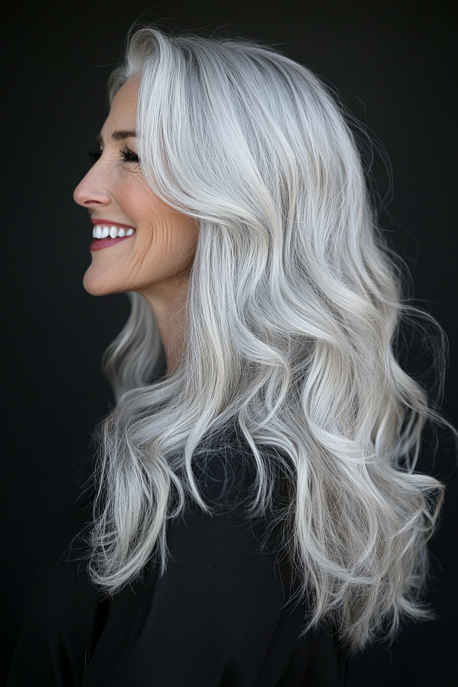 9. Silver Blonde with Soft Curls (Long Hairstyles For Women Over 40) - Long Hairstyles For Women Over 40