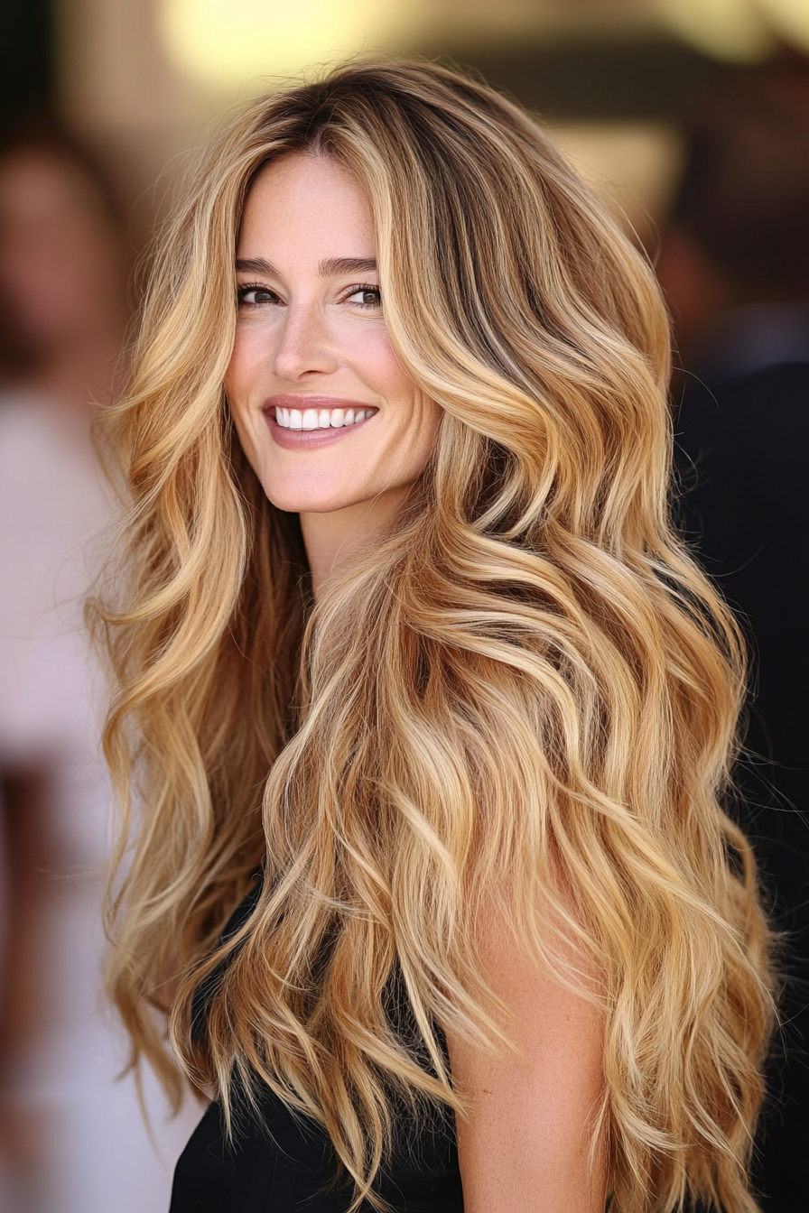 12. Honey Blonde Waves with Volume (Long Hairstyles For Women Over 40) - Long Hairstyles For Women Over 40