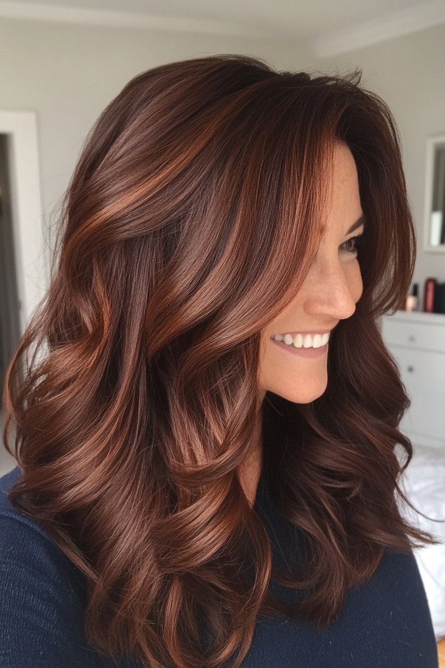 13. Mahogany Brown with Textured Ends (Long Hairstyles For Women Over 40) - Long Hairstyles For Women Over 40