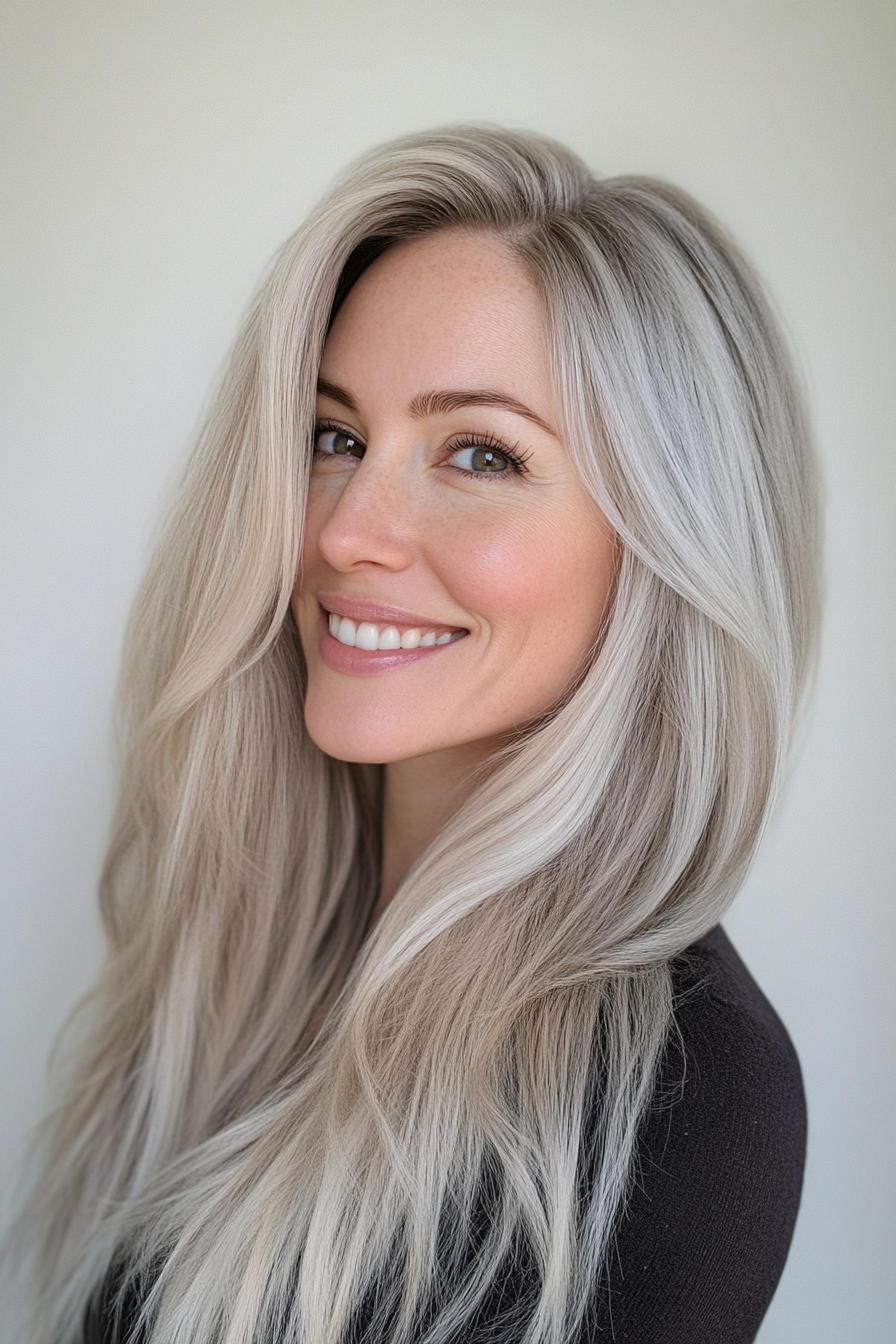 16. Platinum Blonde with Long Layers (Long Hairstyles For Women Over 40) - Long Hairstyles For Women Over 40