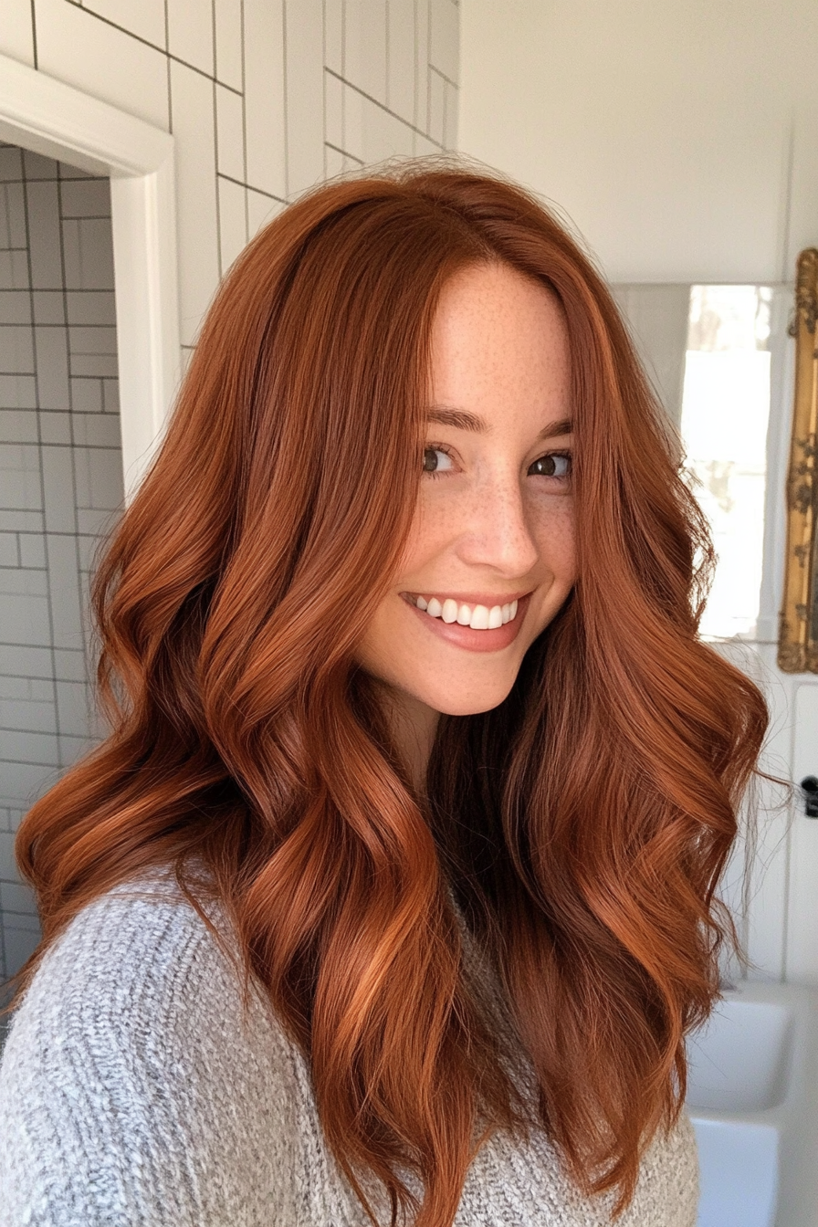 17. Rich Auburn with Loose Waves (Long Hairstyles For Women Over 40) - Long Hairstyles For Women Over 40