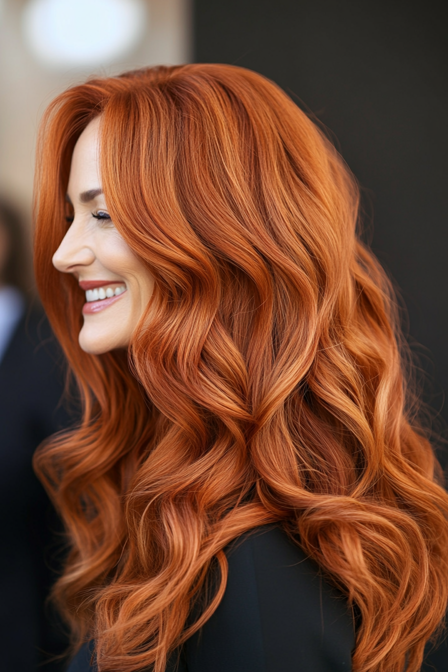 23. Copper Red with Textured Waves (Long Hairstyles For Women Over 40) - Long Hairstyles For Women Over 40