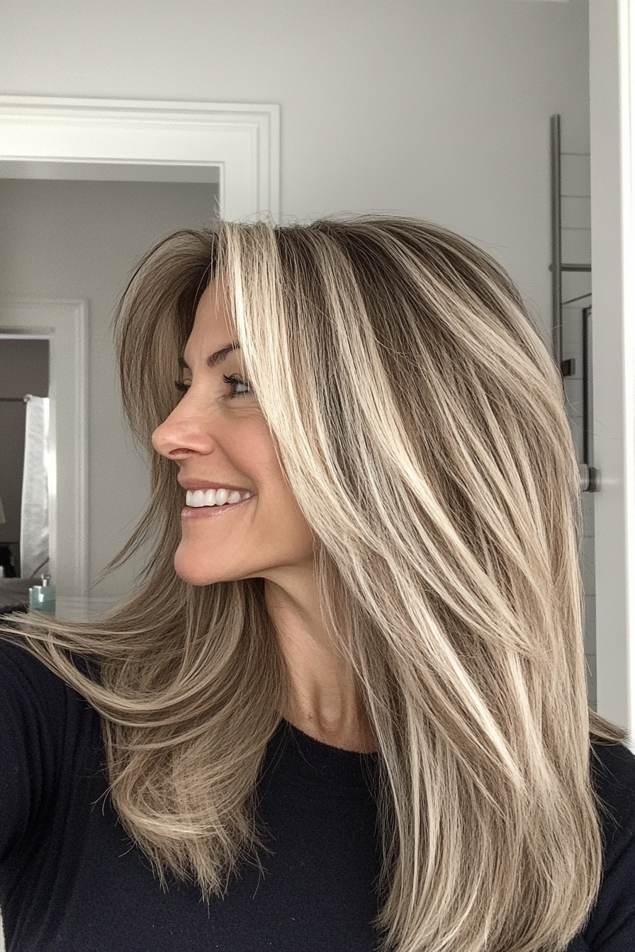 24. Dark Blonde with Face-Framing Layers (Long Hairstyles For Women Over 40) - Long Hairstyles For Women Over 40