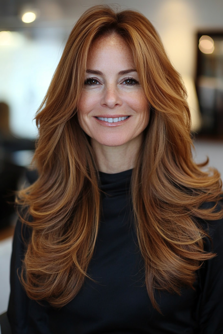 27. Soft Chestnut Layers with Face Framing (Long Hairstyles For Women Over 40) - Long Hairstyles For Women Over 40