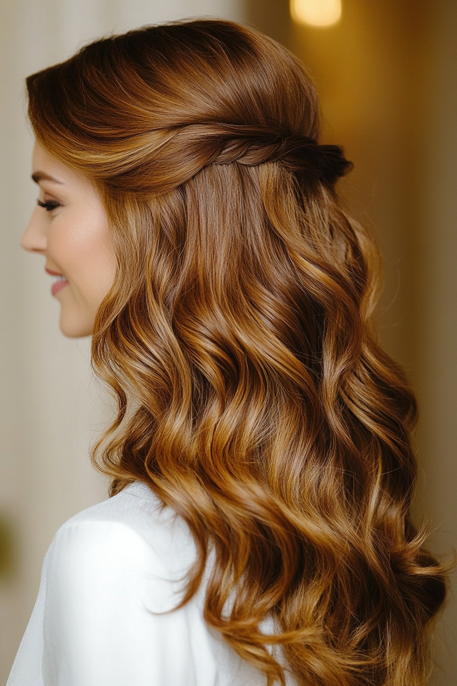 1. Romantic Chestnut Waves (Wedding Hairstyles For Long Hair) - Wedding Hairstyles For Long Hair