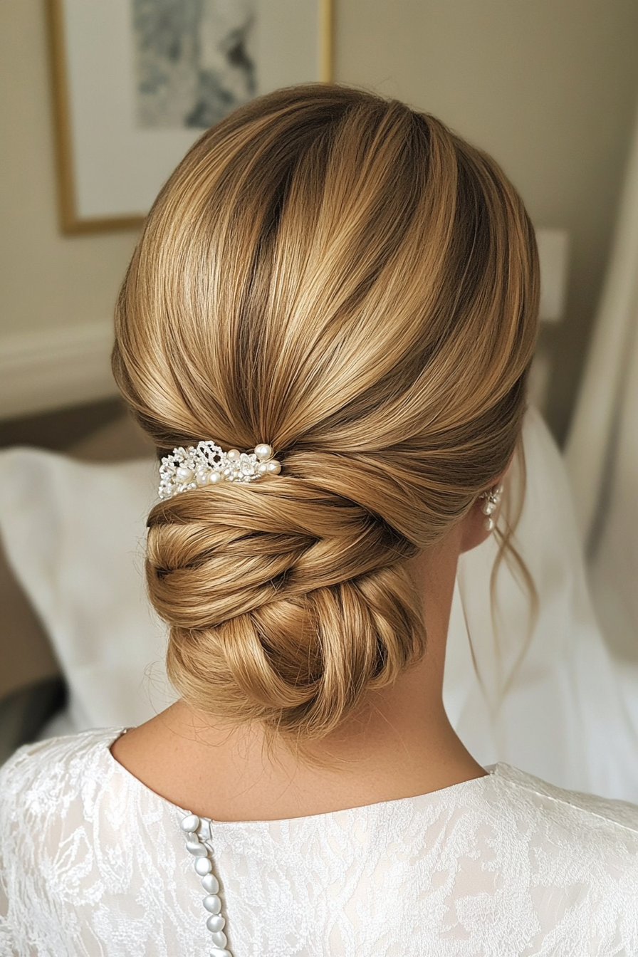 2. Classic Blonde Chignon (Wedding Hairstyles For Long Hair) - Wedding Hairstyles For Long Hair