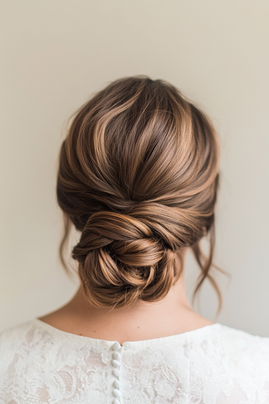4. Caramel Twisted Low Bun (Wedding Hairstyles For Long Hair) - Wedding Hairstyles For Long Hair