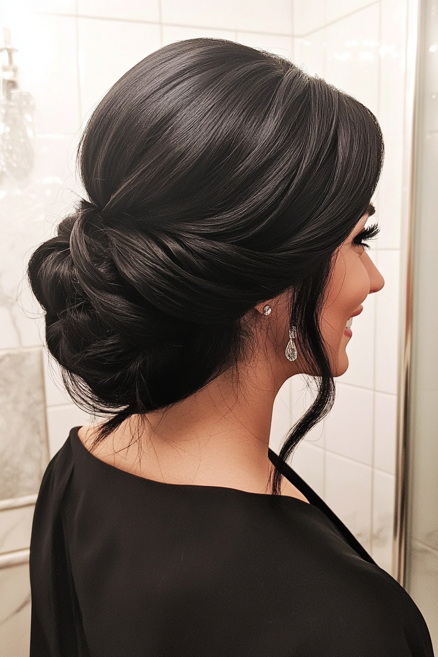 10. Midnight Black Sleek Updo (Wedding Hairstyles For Long Hair) - Wedding Hairstyles For Long Hair