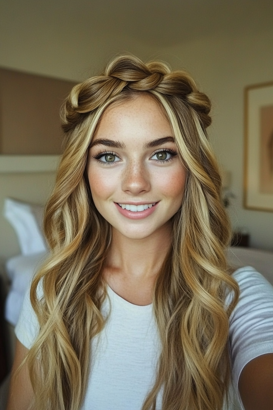 16. Sandy Blonde Twisted Crown (Wedding Hairstyles For Long Hair) - Wedding Hairstyles For Long Hair