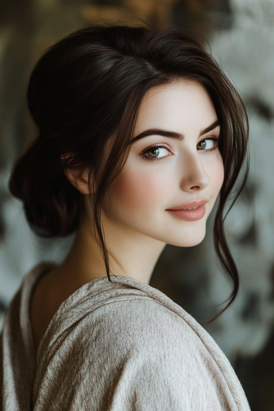 17. Dark Chestnut Bouffant Bun (Wedding Hairstyles For Long Hair) - Wedding Hairstyles For Long Hair