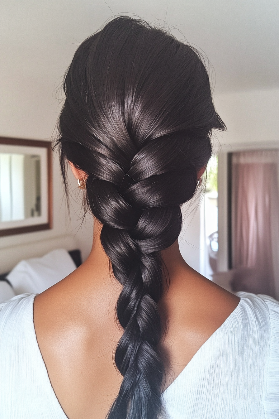 19. Jet Black Braided Chignon (Wedding Hairstyles For Long Hair) - Wedding Hairstyles For Long Hair