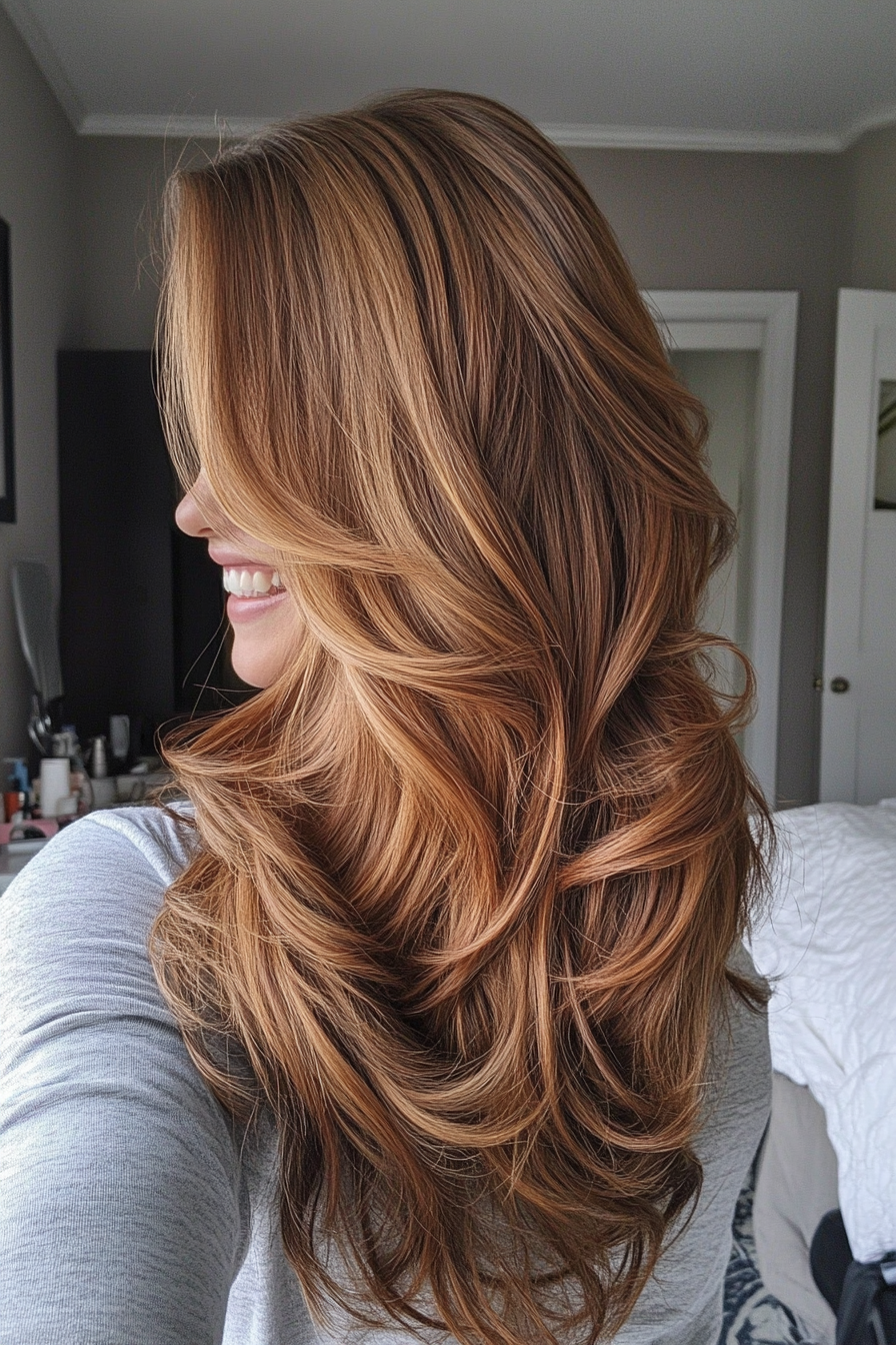 24. Soft Chestnut Layered Waves (Wedding Hairstyles For Long Hair) - Wedding Hairstyles For Long Hair