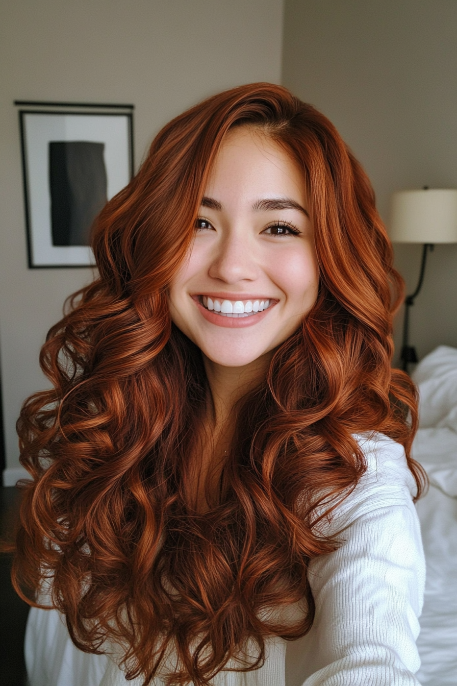 25. Rich Auburn Cascading Curls (Wedding Hairstyles For Long Hair) - Wedding Hairstyles For Long Hair