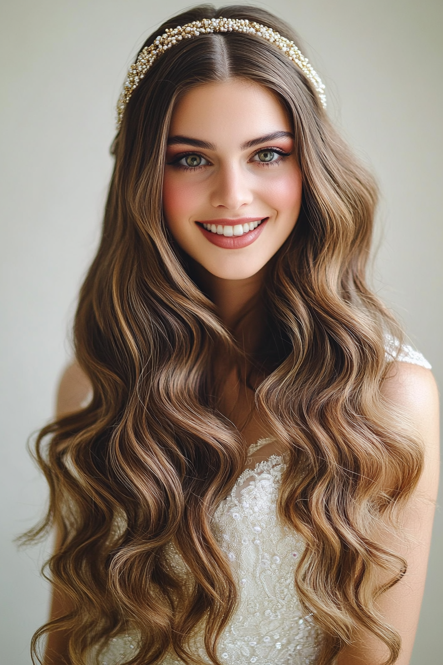 6. Golden Brown Vintage Waves (Wedding Hairstyles For Long Hair) - Wedding Hairstyles For Long Hair
