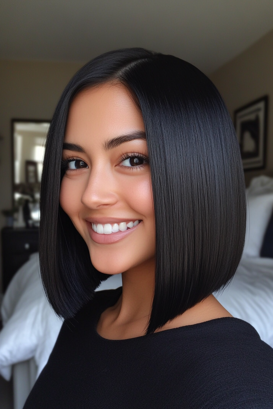 7. Jet Black Sleek Bob (Inverted Bob Haircuts) - Inverted Bob Haircuts