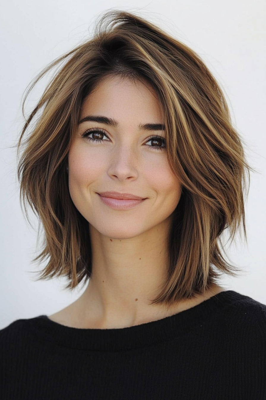 18. Medium Brown Feathered Bob (Inverted Bob Haircuts) - Inverted Bob Haircuts