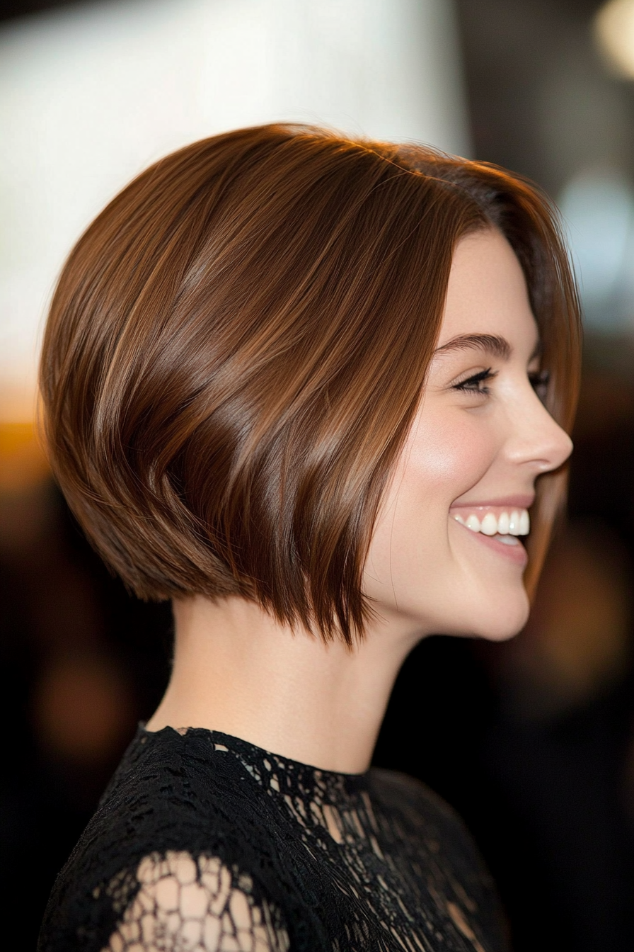 19. Pecan Short Bob with Side Part (Inverted Bob Haircuts) - Inverted Bob Haircuts