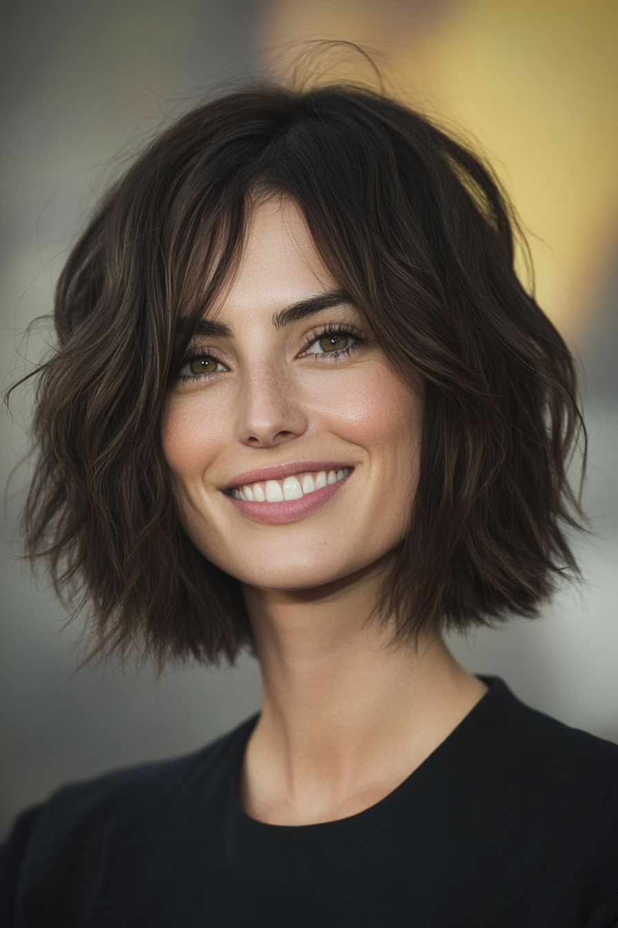 23. Cool Dark Brown Shaggy Bob (Inverted Bob Haircuts) - Inverted Bob Haircuts