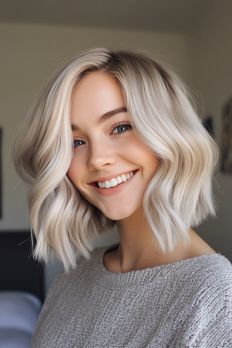 26. Light Ash Blonde Bob with Waves (Inverted Bob Haircuts) - Inverted Bob Haircuts