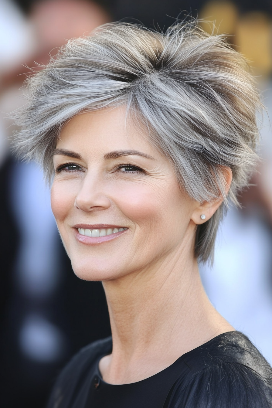 1. Soft Feathered Pixie in Ash Brown (Hairstyles For Older Women With Thin Hair) - Hairstyles For Older Women With Thin Hair