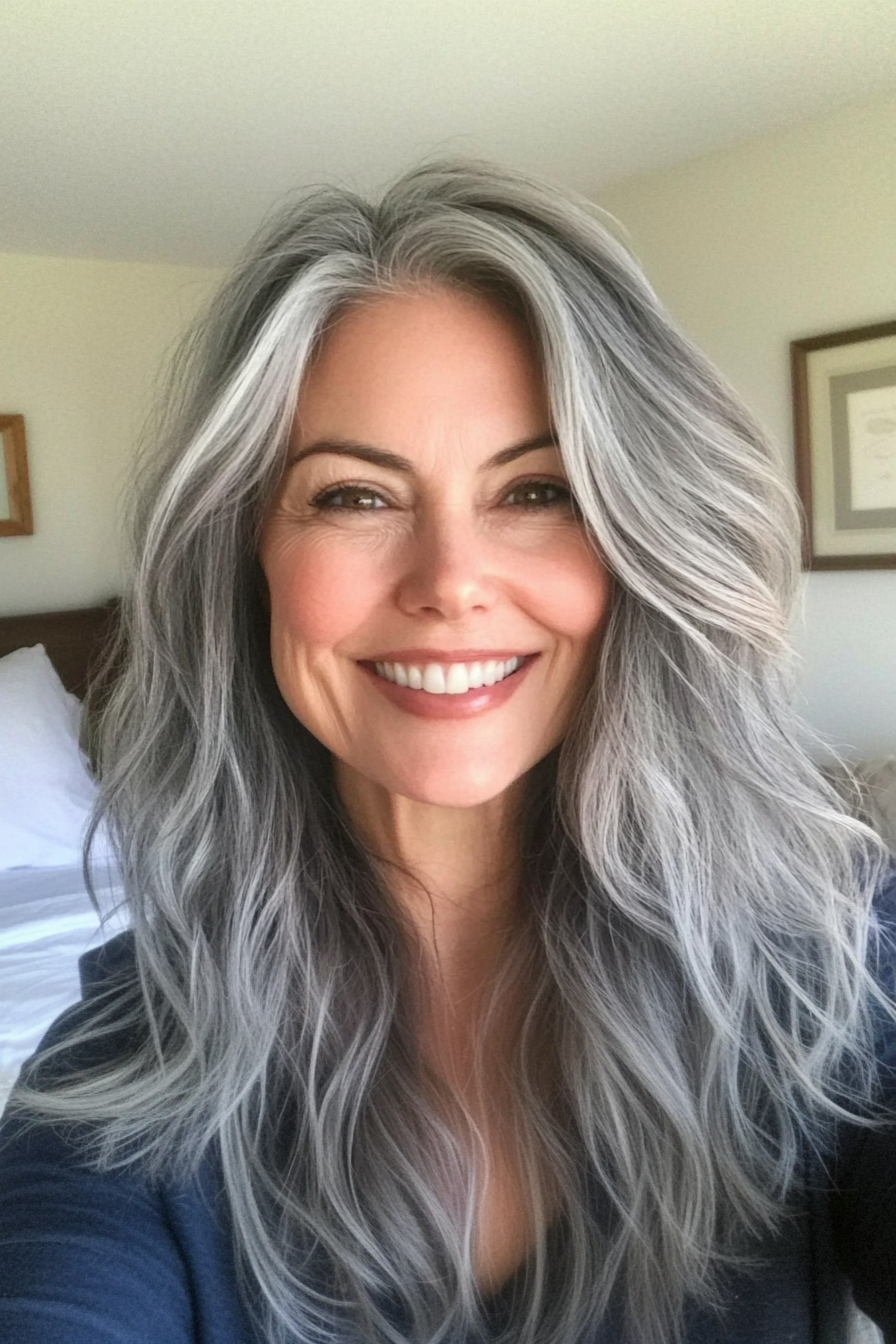 5. Wavy Collarbone Cut in Salt-and-Pepper Gray (Hairstyles For Older Women With Thin Hair) - Hairstyles For Older Women With Thin Hair