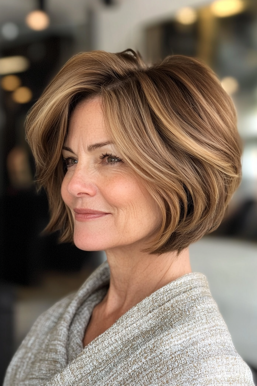 8. Soft A-Line Bob in Caramel Brown (Hairstyles For Older Women With Thin Hair) - Hairstyles For Older Women With Thin Hair