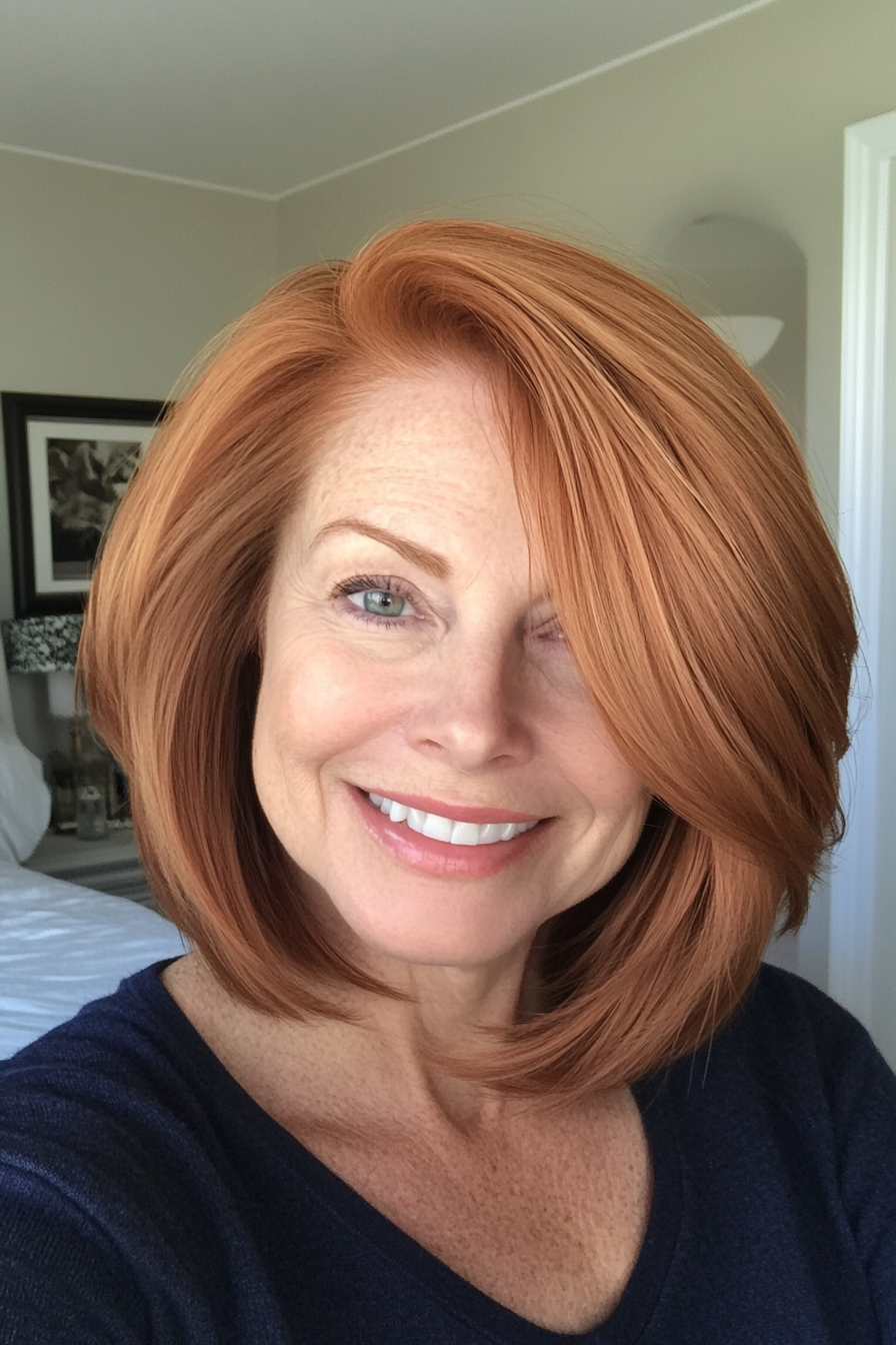 12. Tapered Bob with Volume Crown in Light Auburn (Hairstyles For Older Women With Thin Hair) - Hairstyles For Older Women With Thin Hair