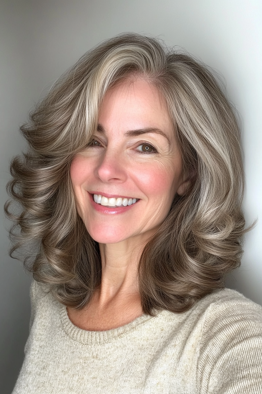 23. Loose Curls with Subtle Layers in Light Ash Brown (Hairstyles For Older Women With Thin Hair) - Hairstyles For Older Women With Thin Hair