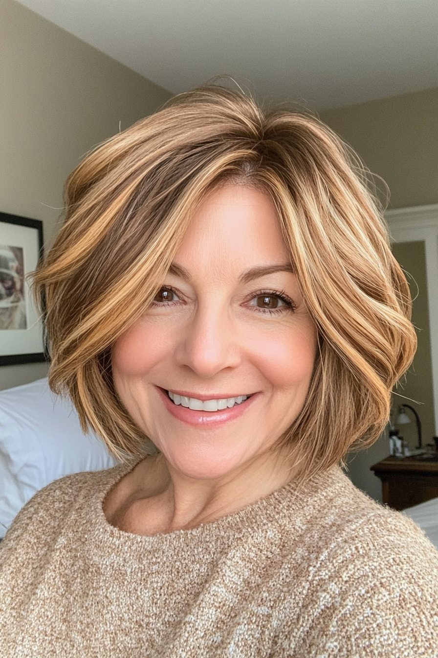 4. Textured Lob with Golden Honey (Short Hairstyles For Women Over 50 With Thin Hair) - Short Hairstyles For Women Over 50 With Thin Hair